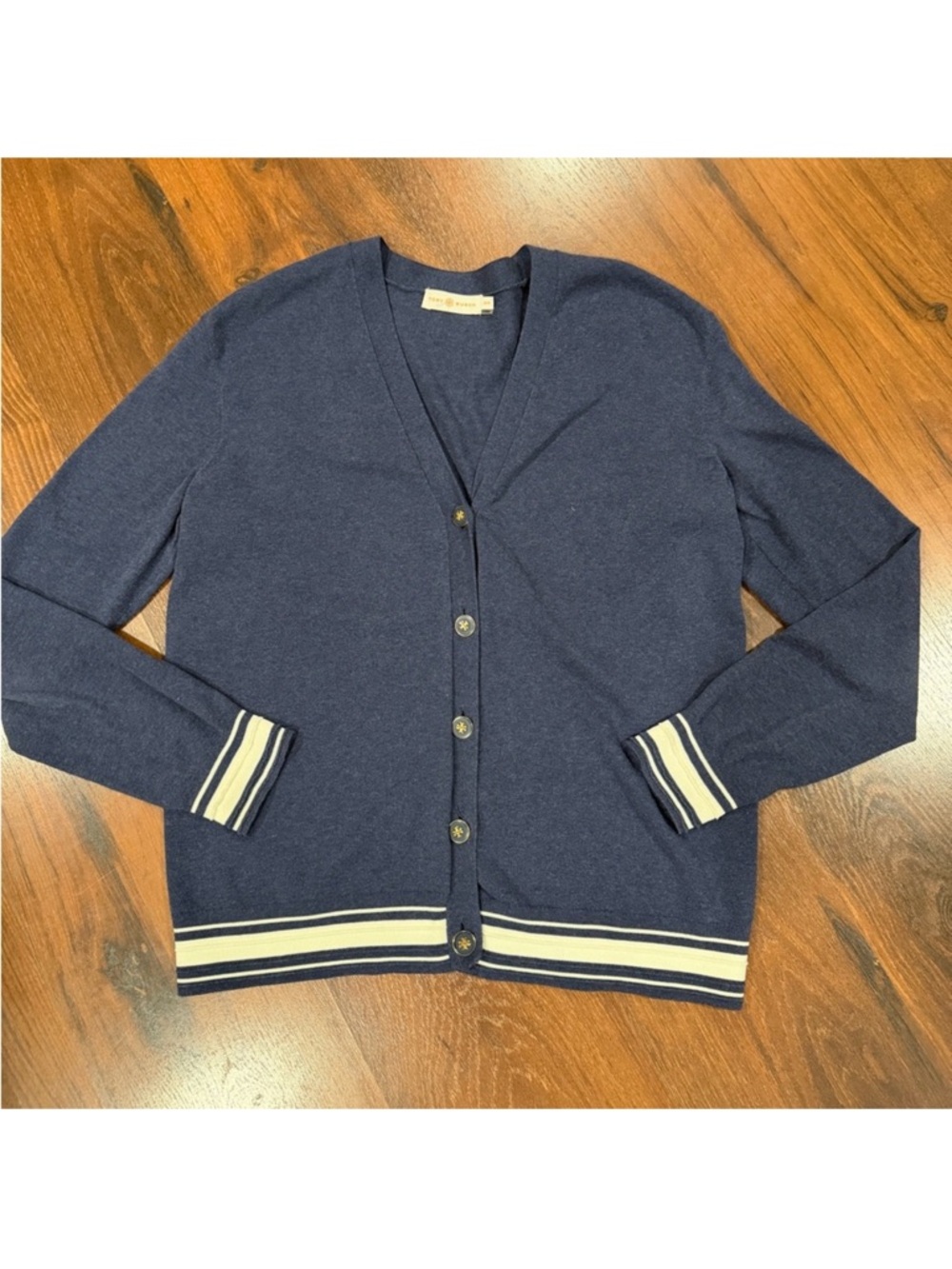 Tory Burch Navy Button-Front V-Neck Cardigan